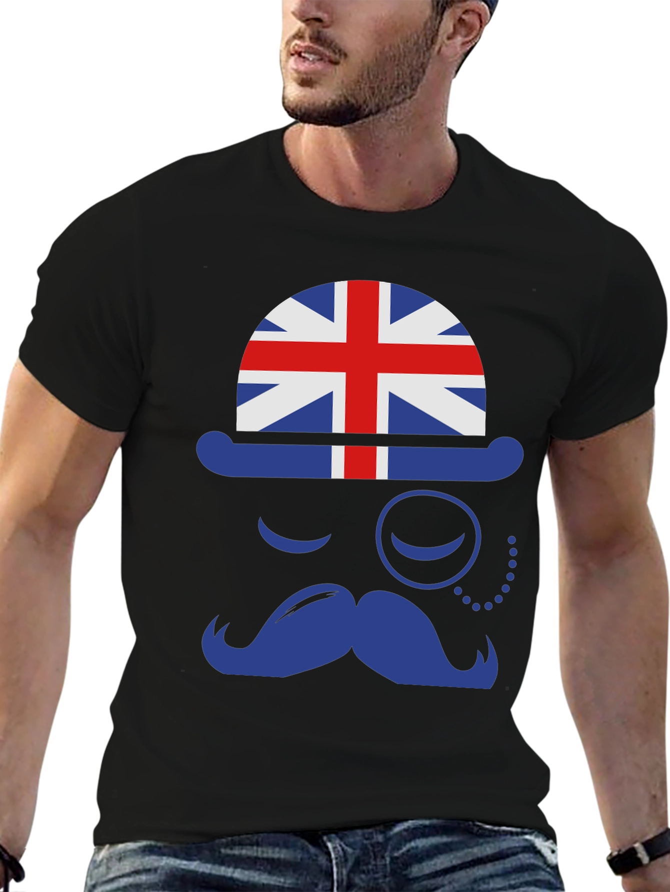 British Gentleman T-Shirt UK Flag Hat & Mustache