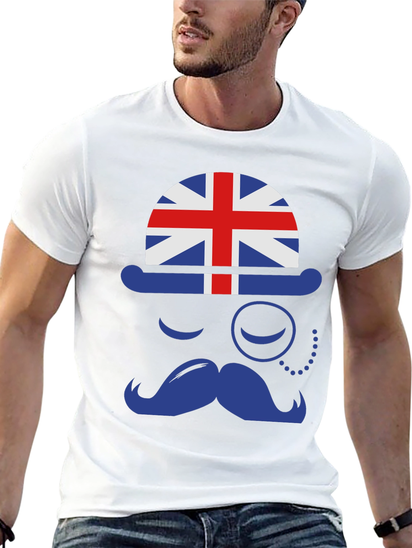 British Gentleman T-Shirt UK Flag Hat & Mustache