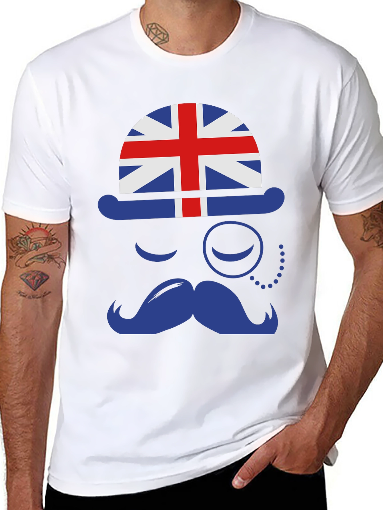 British Gentleman T-Shirt UK Flag Hat & Mustache