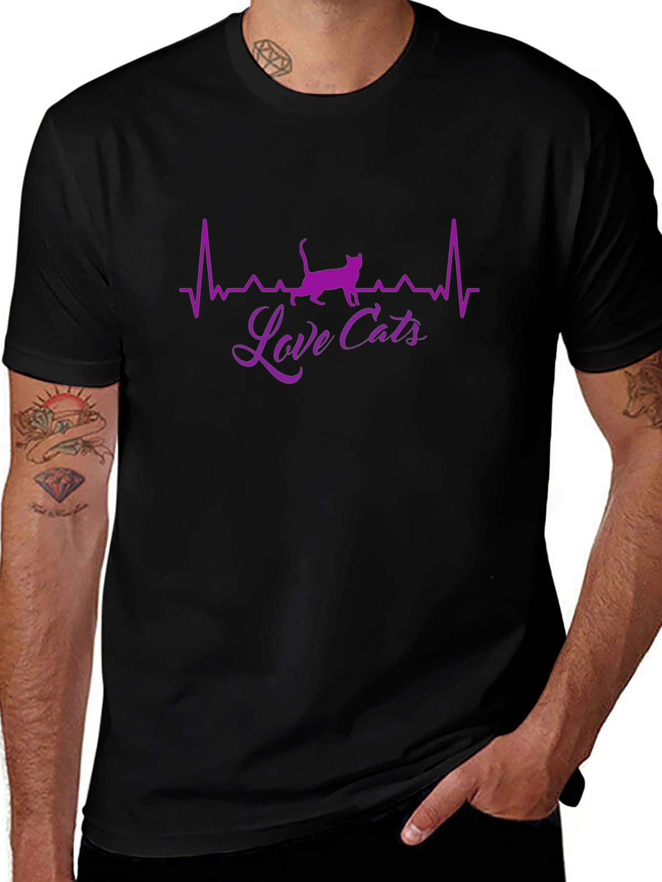 Love Cats T-Shirt - Heartbeat Cat Design