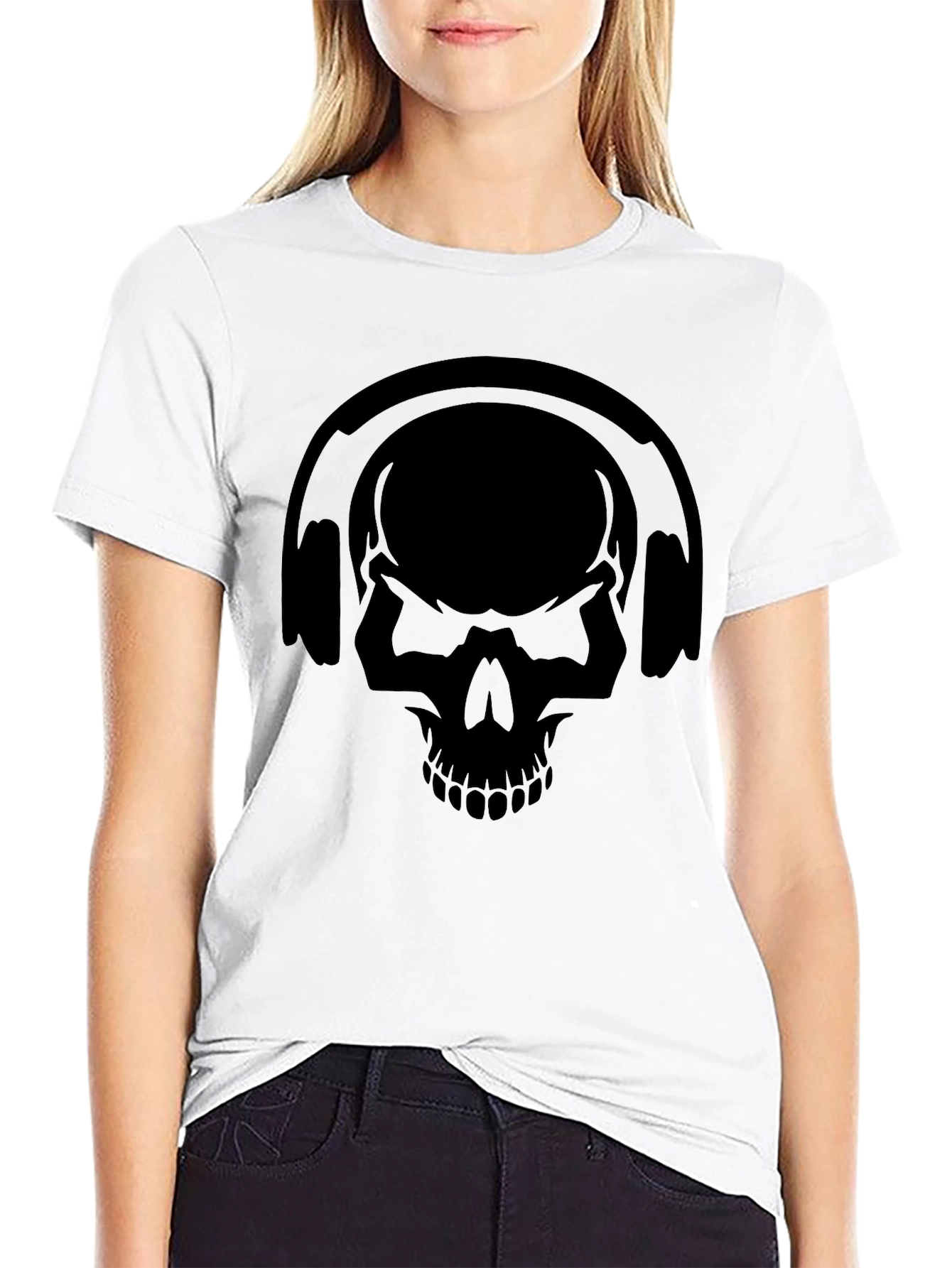 Skull Headphones Graphic Tee - Black