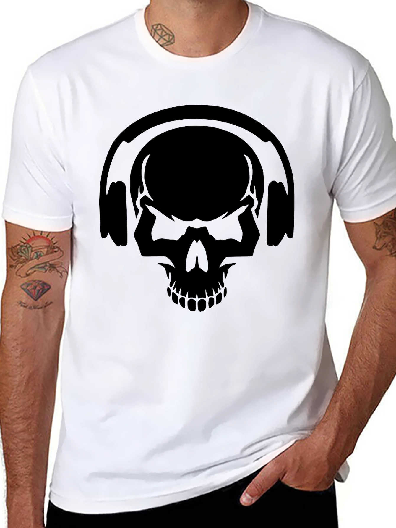 Skull Headphones Graphic Tee - Black