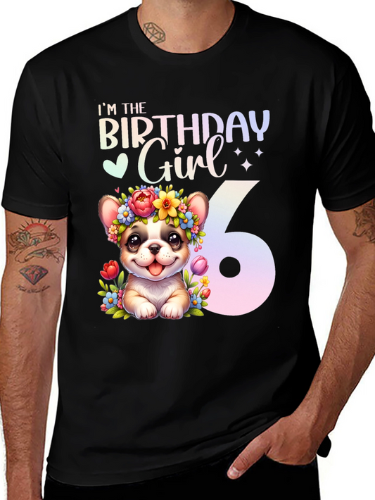 Birthday Girl 6 T-Shirt - Cute Puppy Floral Design