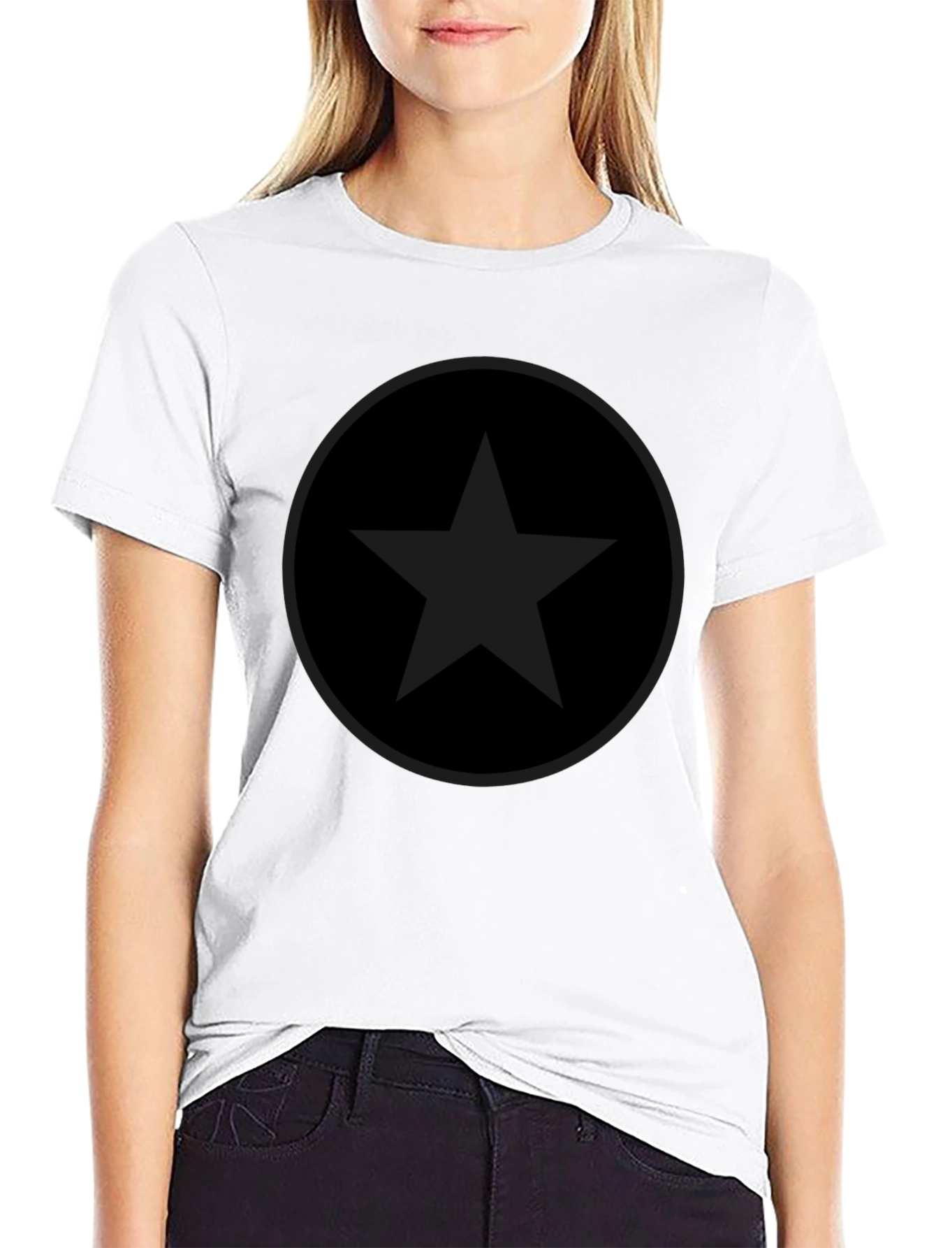 Star Circle Black Graphic Tee - Classic Crew Neck