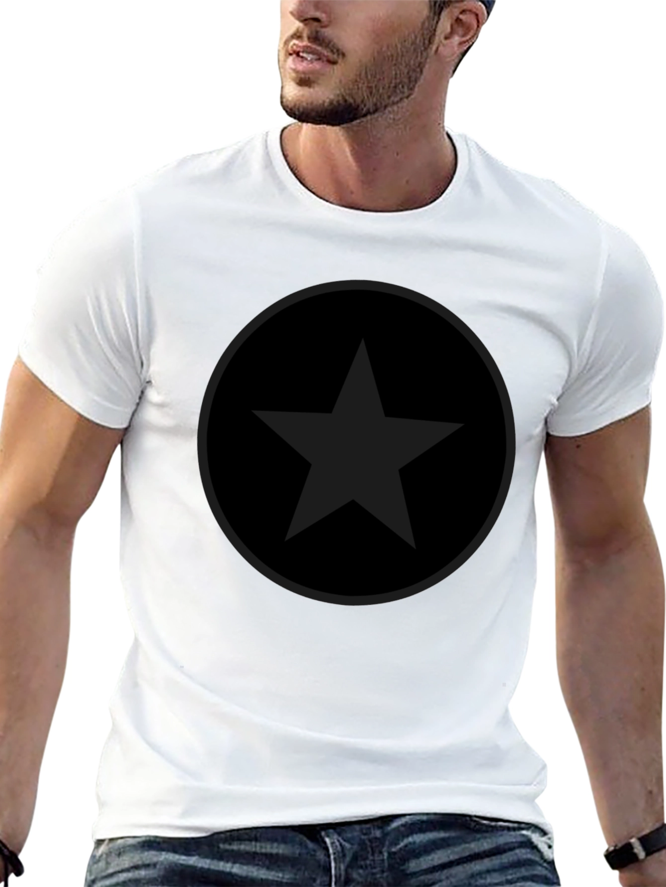 Star Circle Black Graphic Tee - Classic Crew Neck