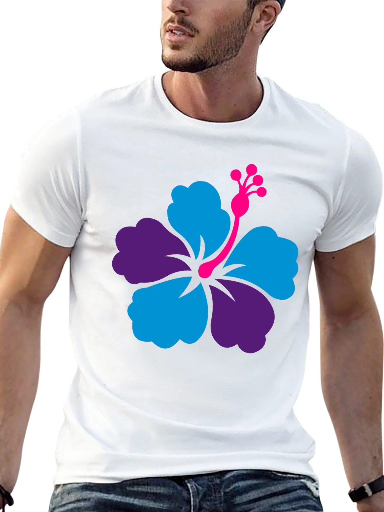 Hibiscus Flower Graphic Tee - Casual Black T-Shirt