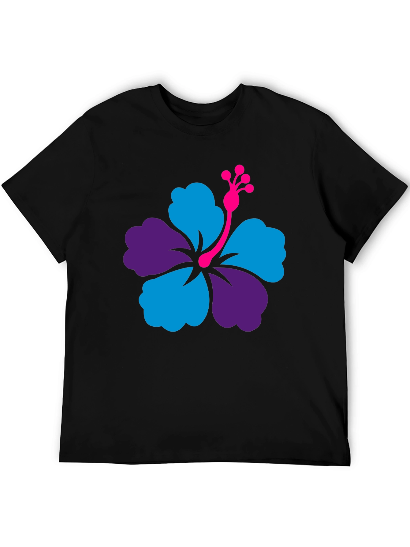 Hibiscus Flower Graphic Tee - Casual Black T-Shirt