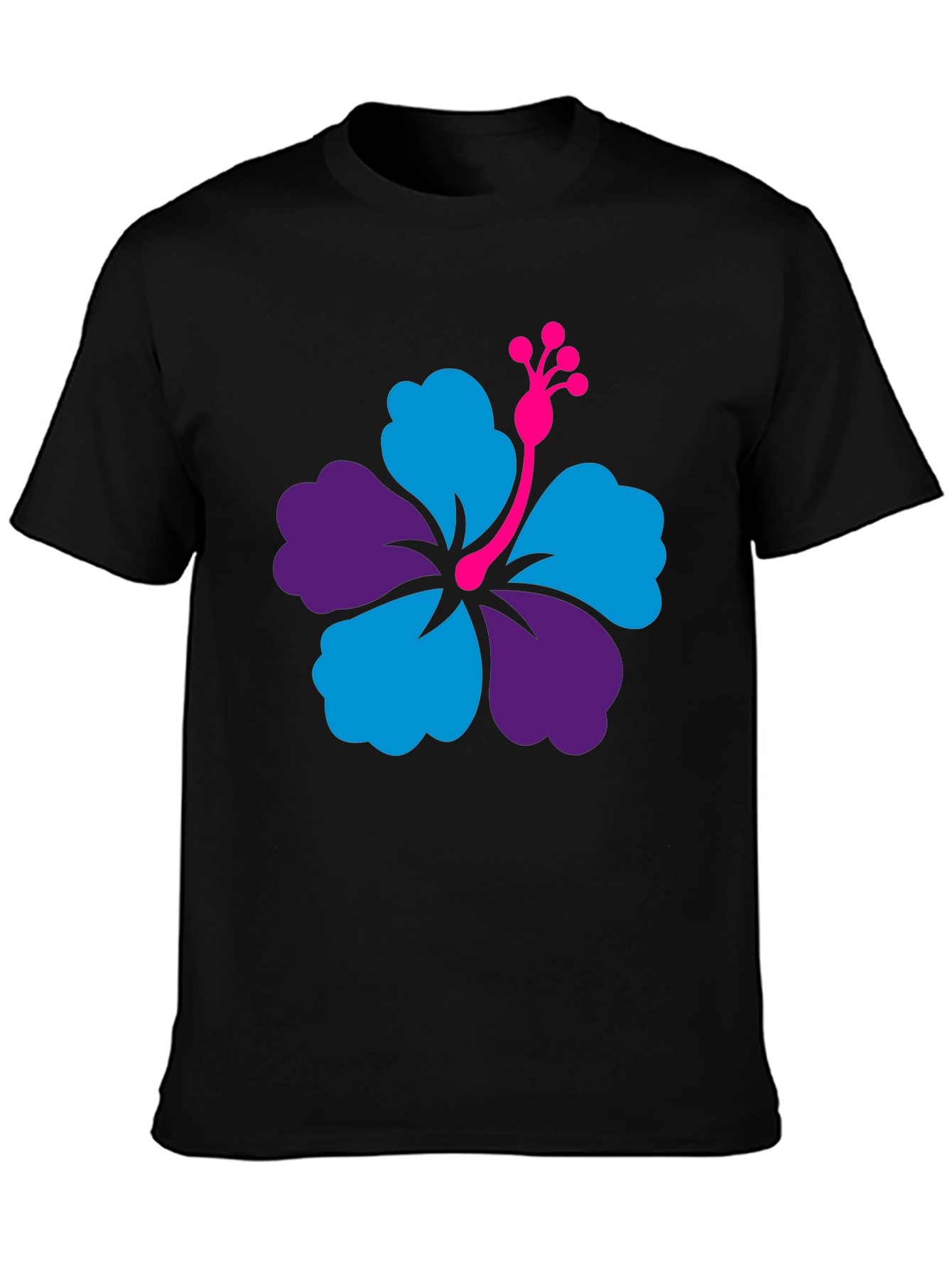 Hibiscus Flower Graphic Tee - Casual Black T-Shirt