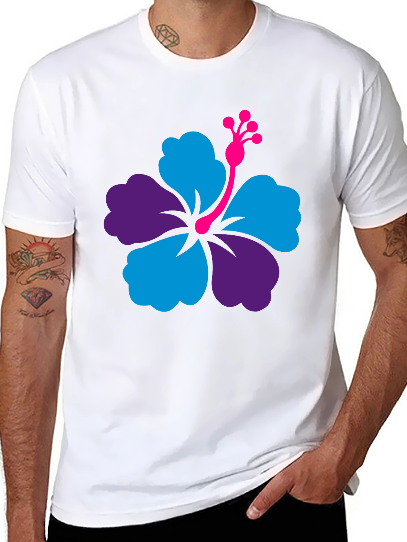 Hibiscus Flower Graphic Tee - Casual Black T-Shirt