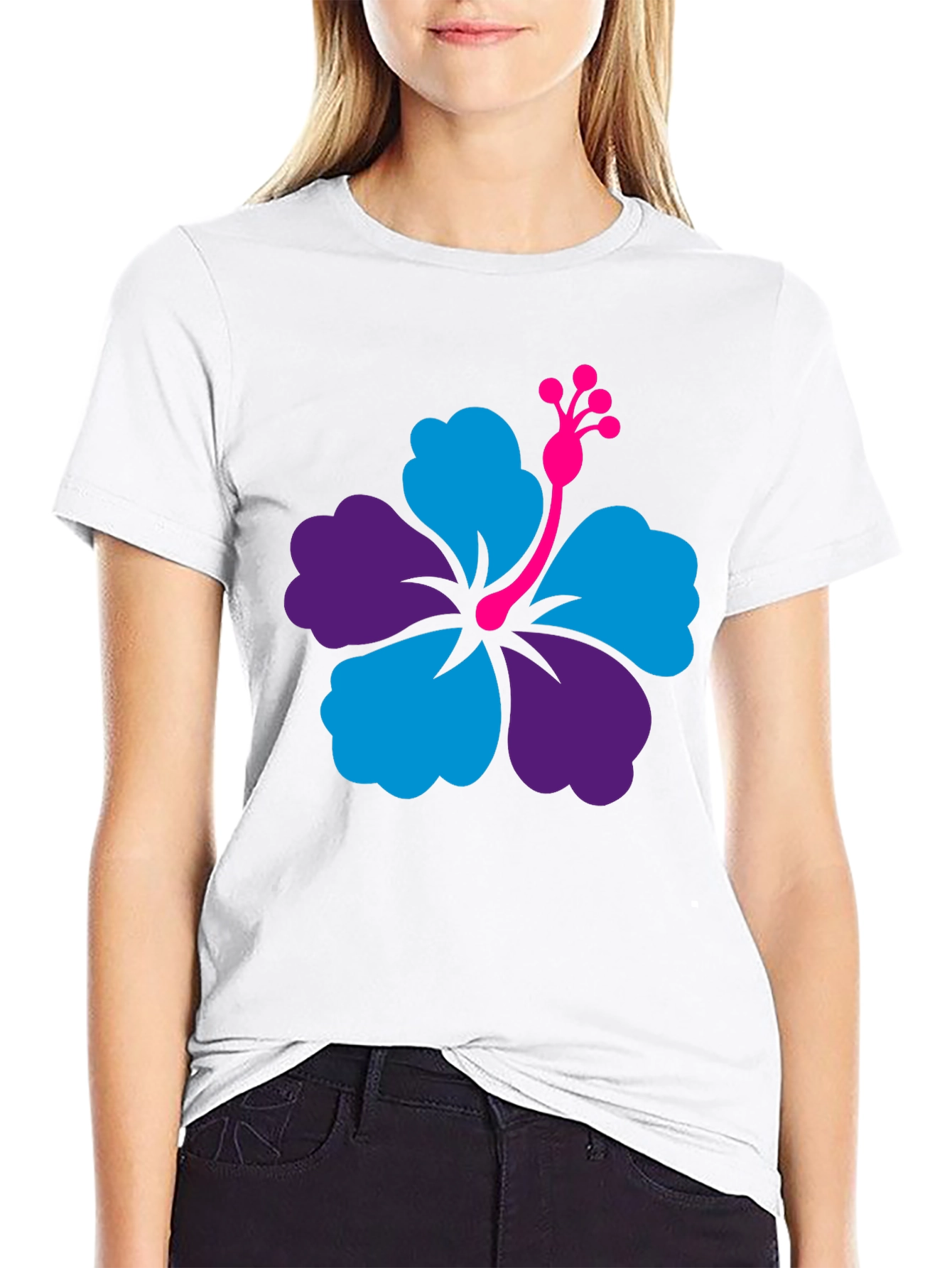 Hibiscus Flower Graphic Tee - Casual Black T-Shirt
