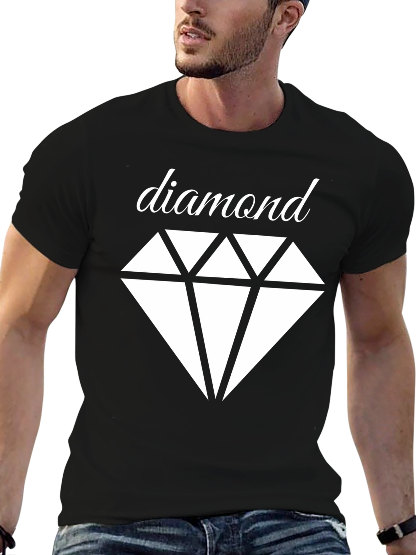 Diamond Graphic Tee - Classic Black Cotton T-Shirt