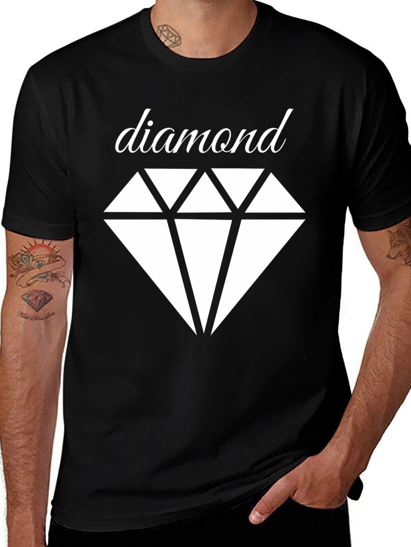 Diamond Graphic Tee - Classic Black Cotton T-Shirt