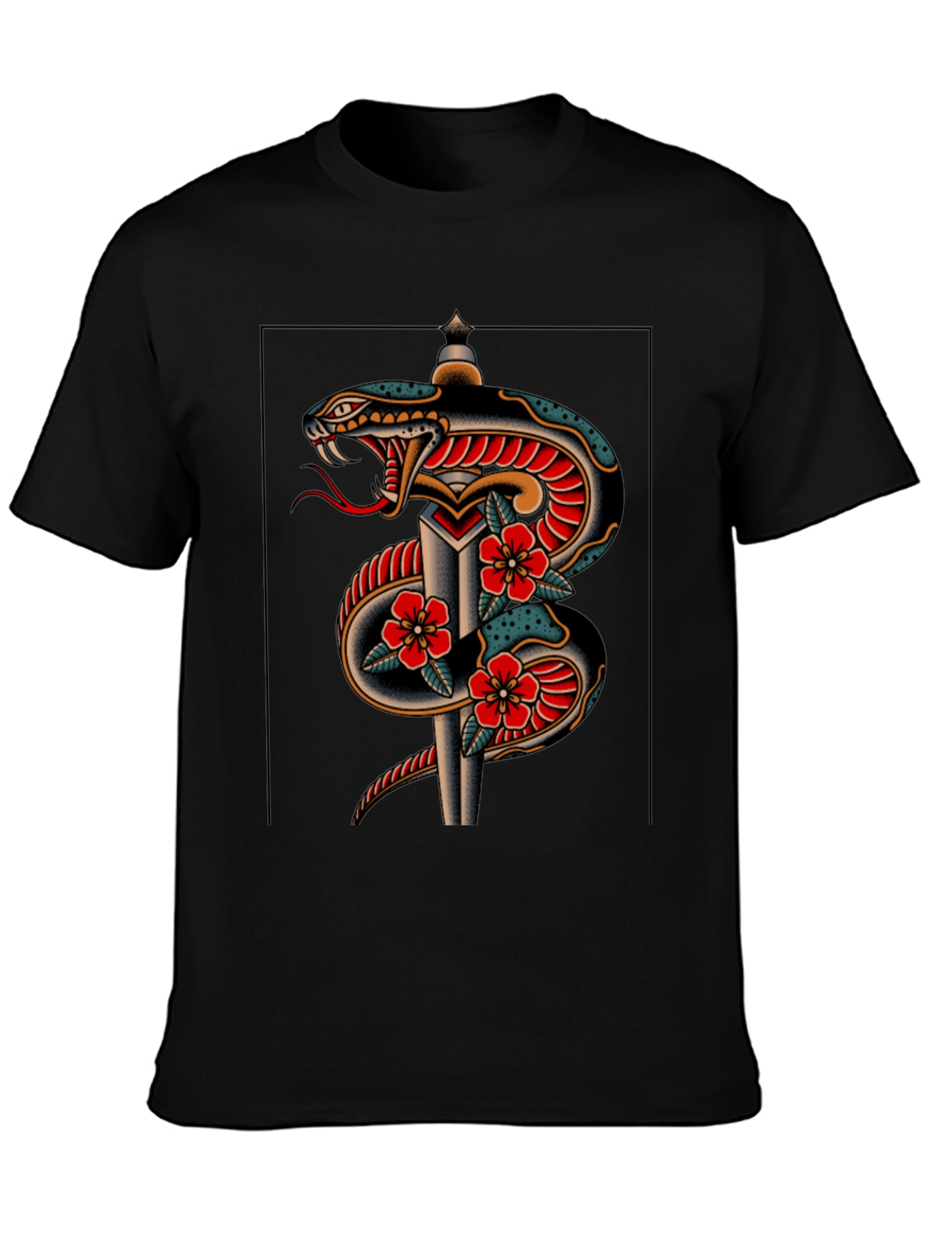 Snake & Dagger Graphic Print Black Tee