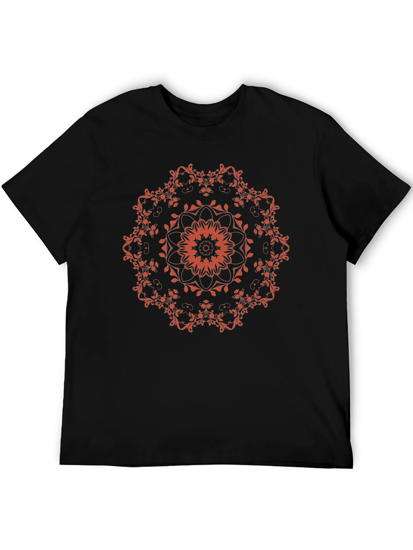 Black T-Shirt with Floral Mandala Design