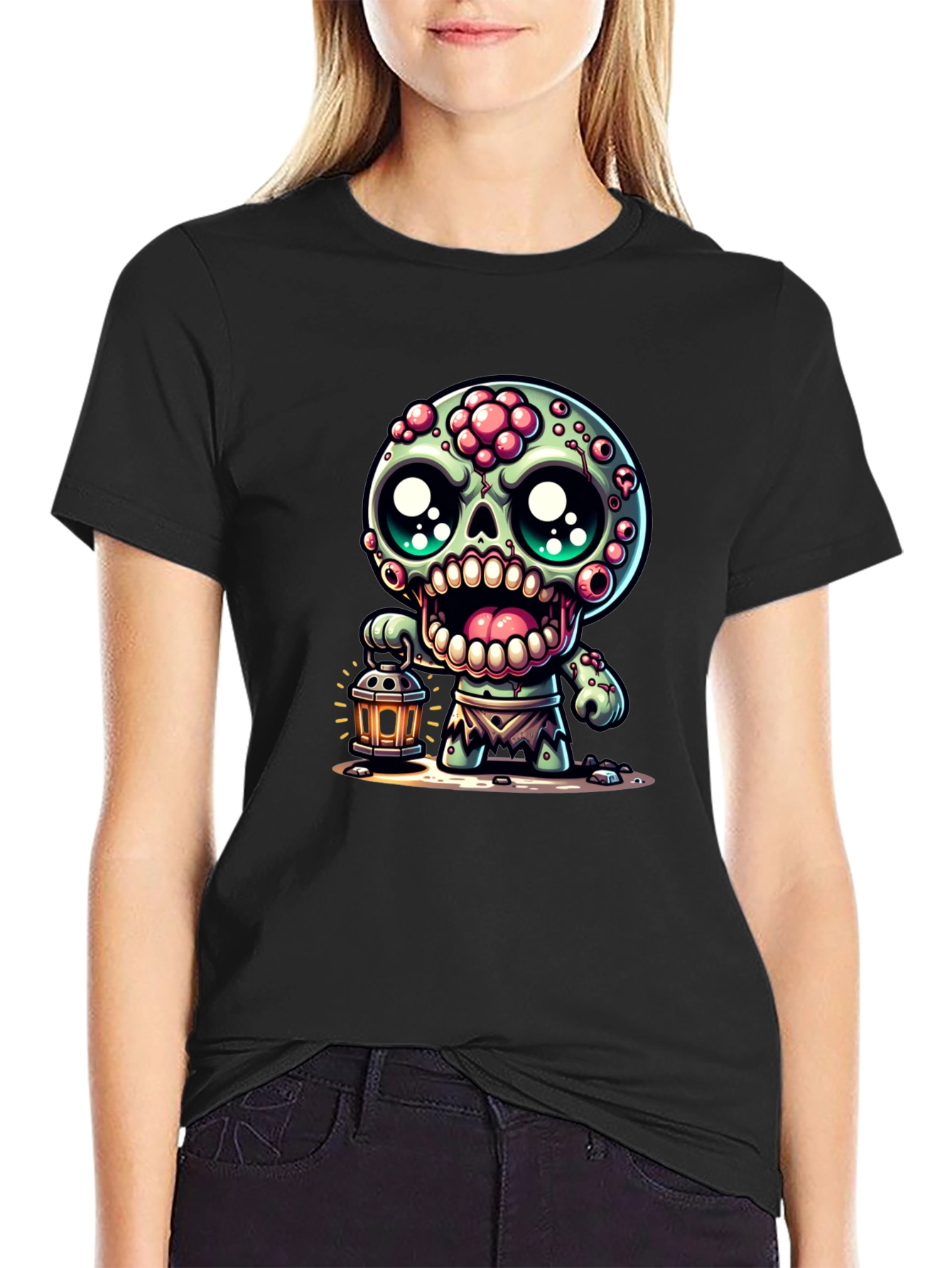 Zombie Lantern Tee - Spooky Cute Graphic T-Shirt
