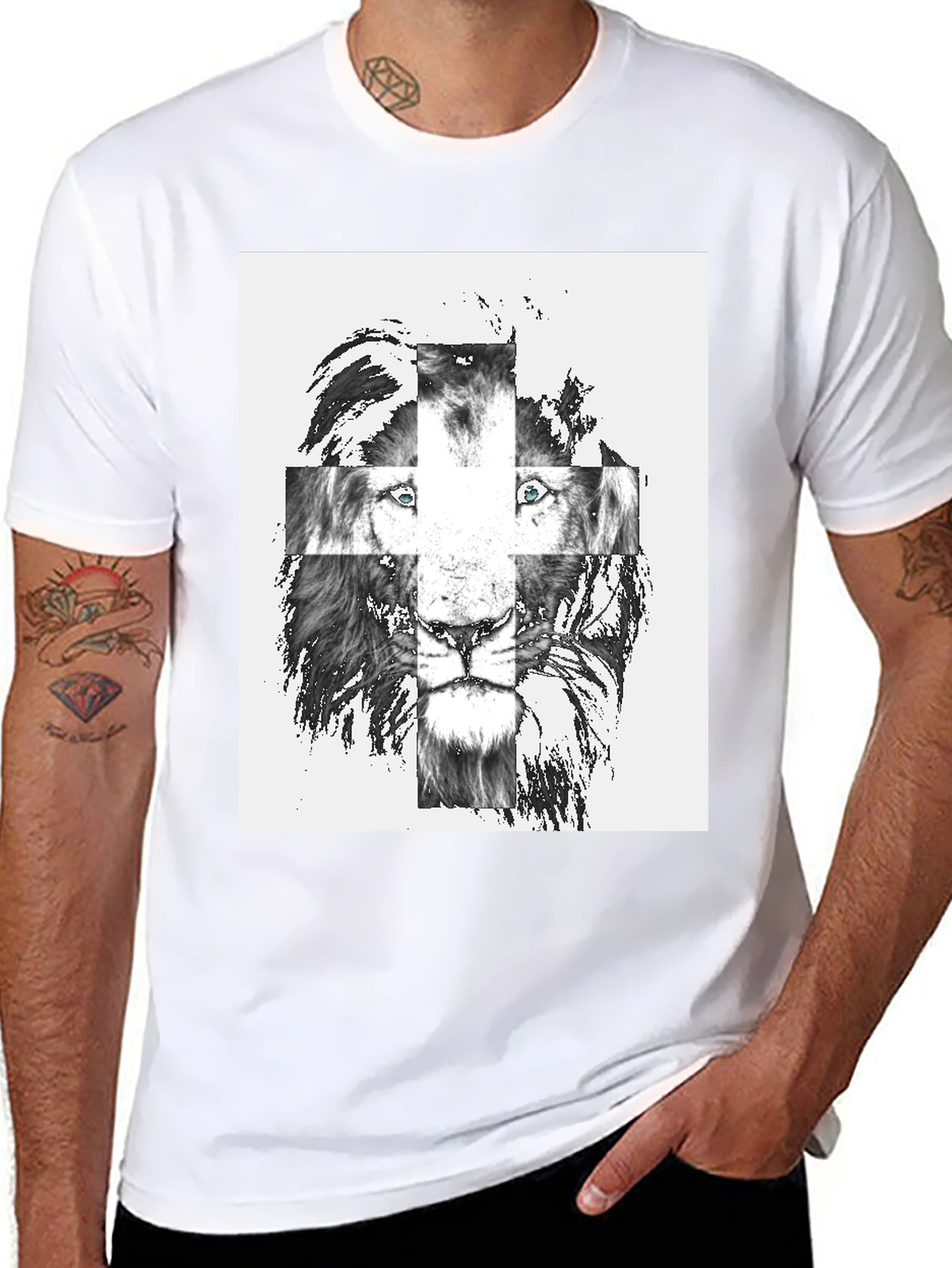 Lion Cross Graphic Tee - Mens Black T-Shirt