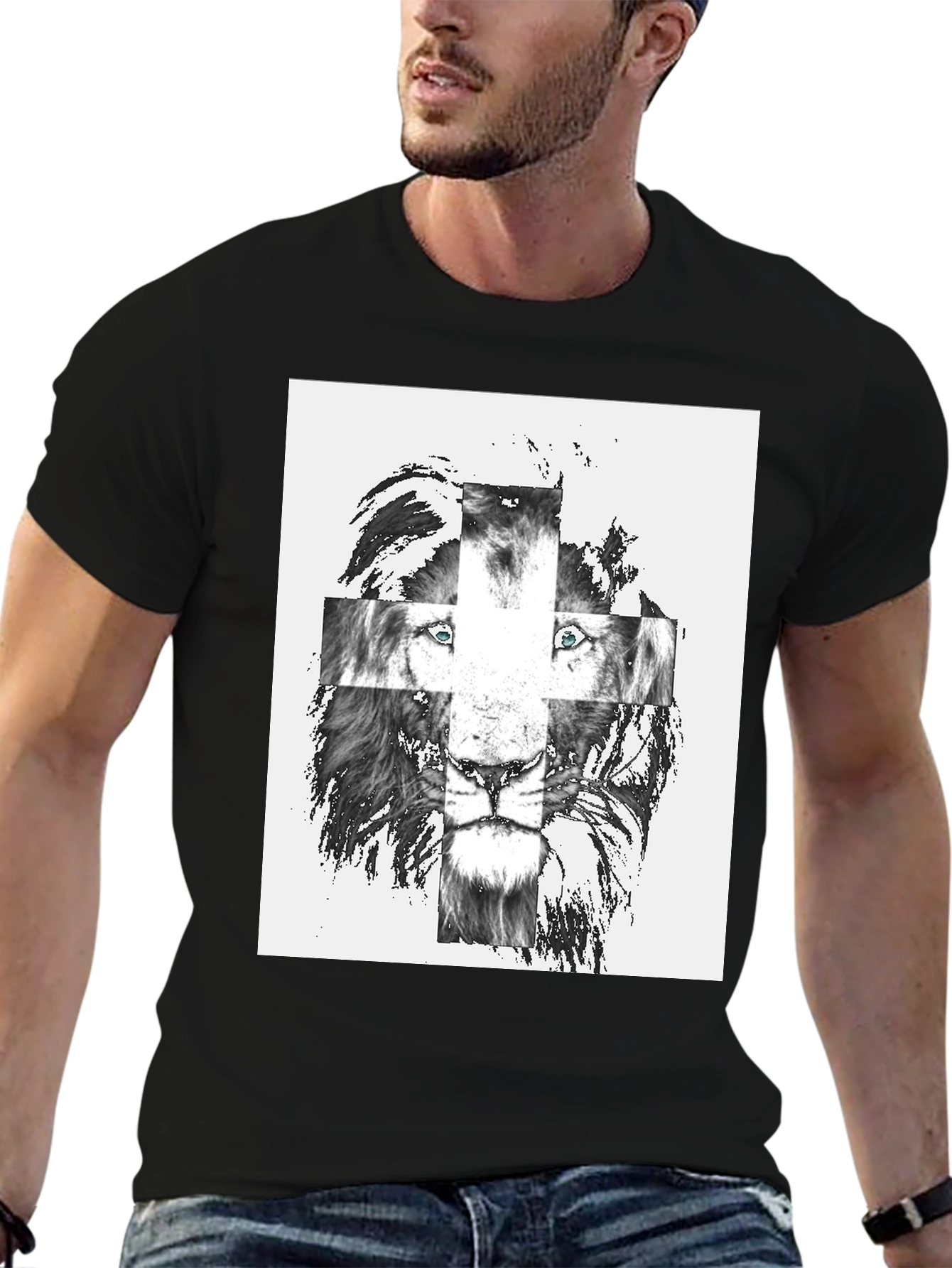 Lion Cross Graphic Tee - Mens Black T-Shirt
