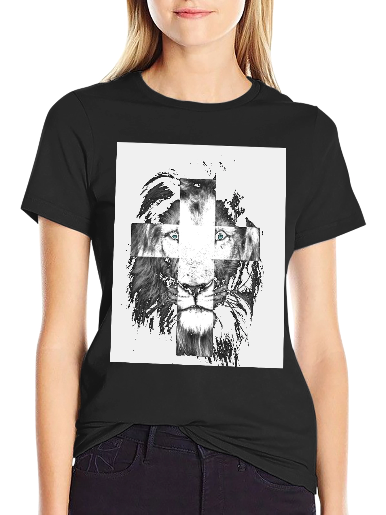 Lion Cross Graphic Tee - Mens Black T-Shirt