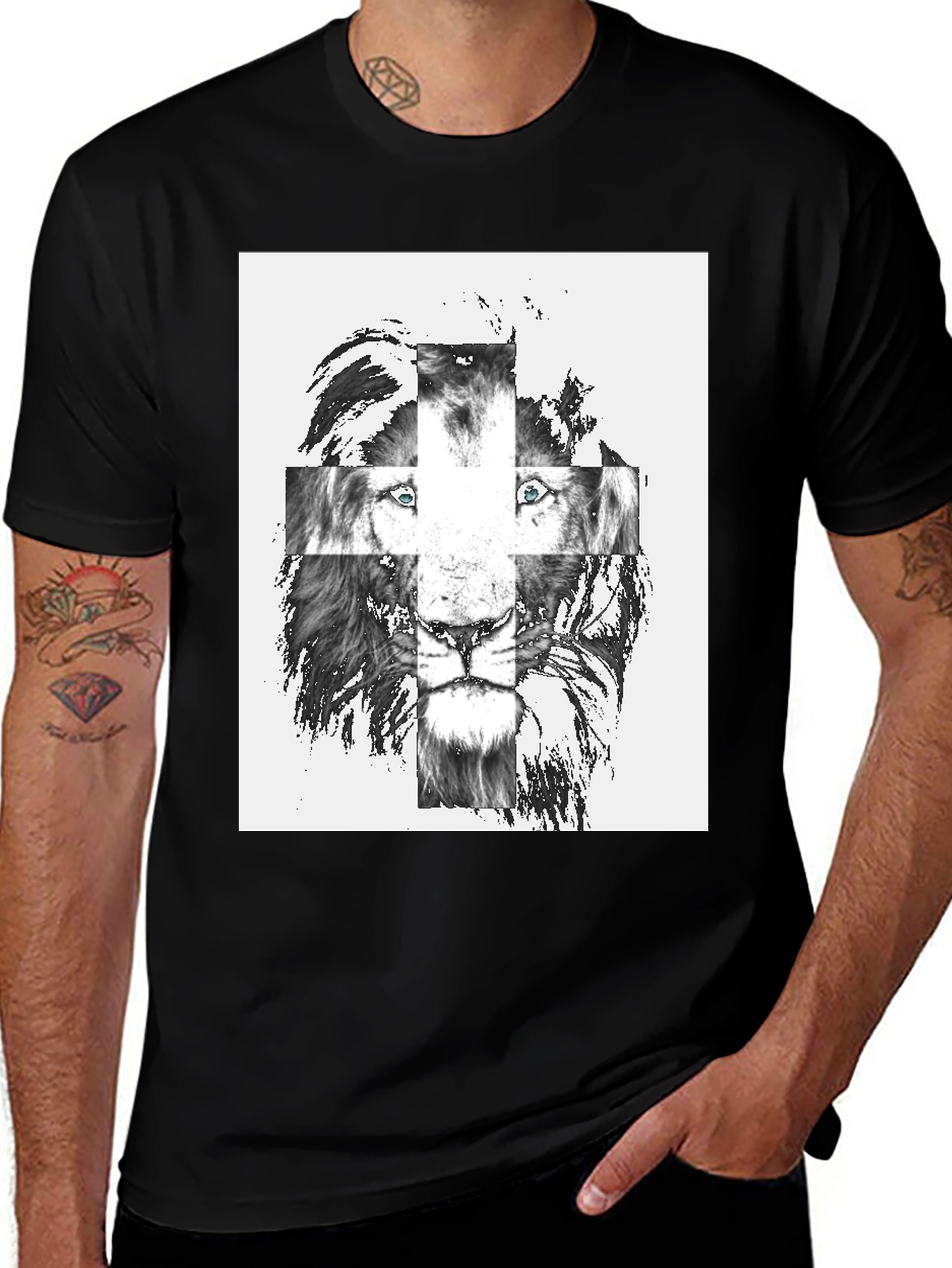 Lion Cross Graphic Tee - Mens Black T-Shirt