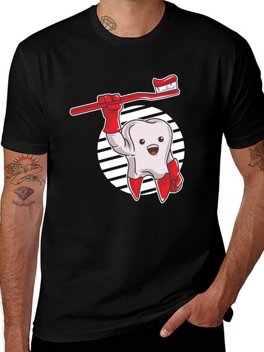 Cartoon Tooth & Toothbrush Graphic T-Shirt