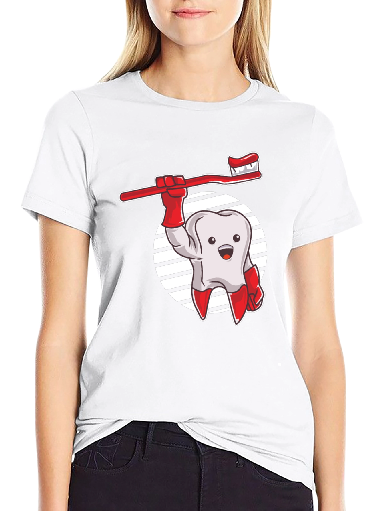 Cartoon Tooth & Toothbrush Graphic T-Shirt