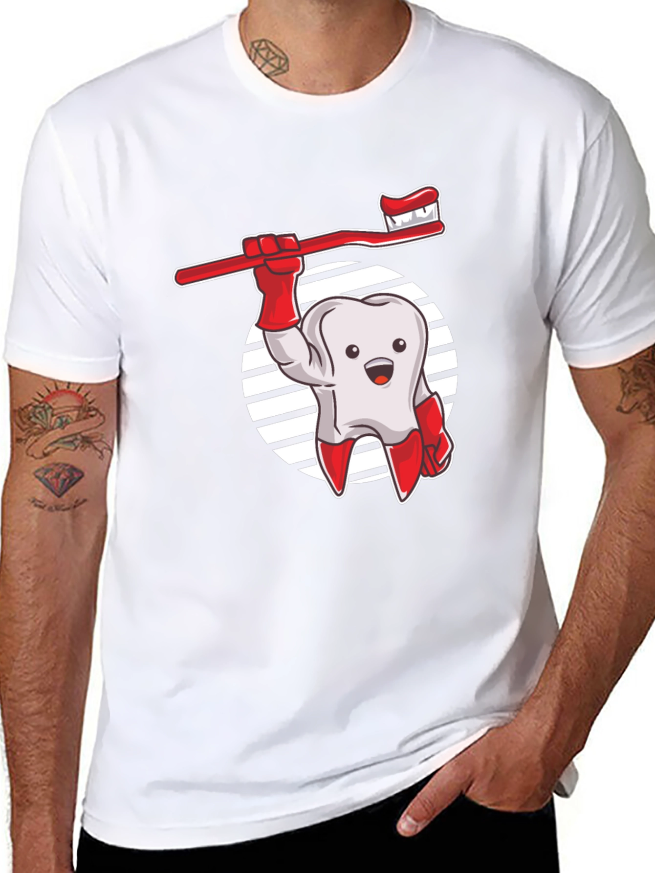 Cartoon Tooth & Toothbrush Graphic T-Shirt