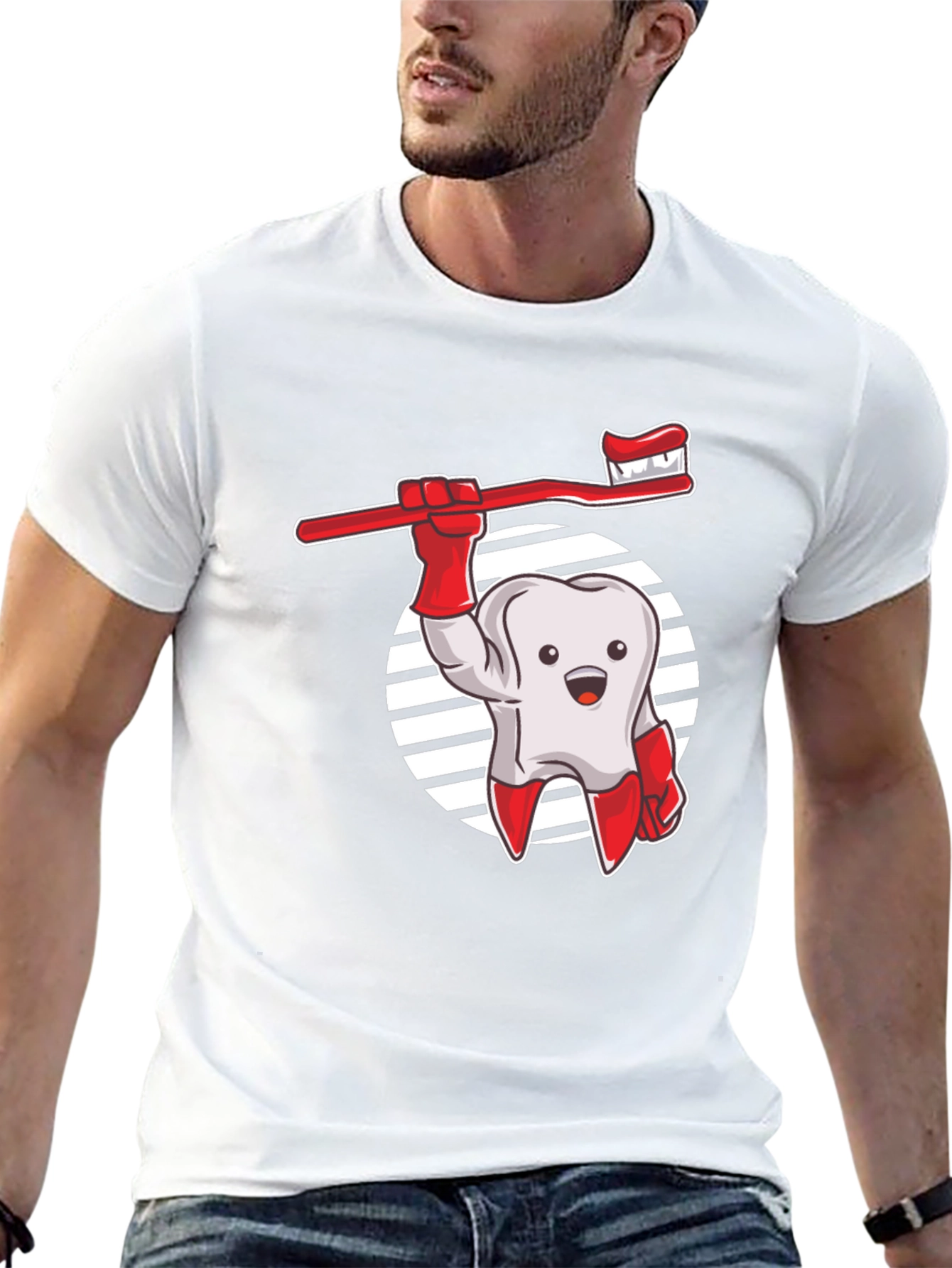 Cartoon Tooth & Toothbrush Graphic T-Shirt