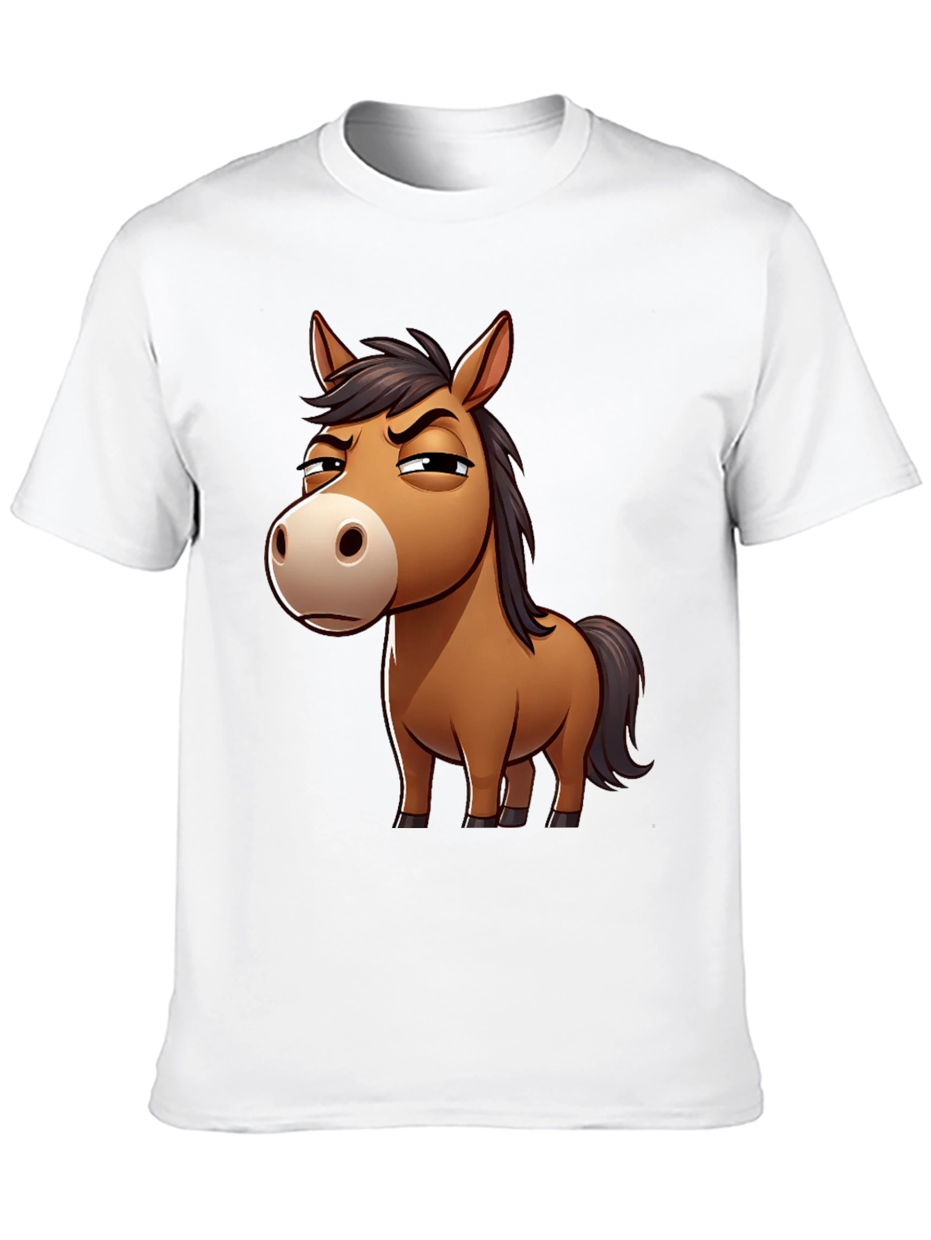 Funny Grumpy Horse Cartoon Black T-Shirt