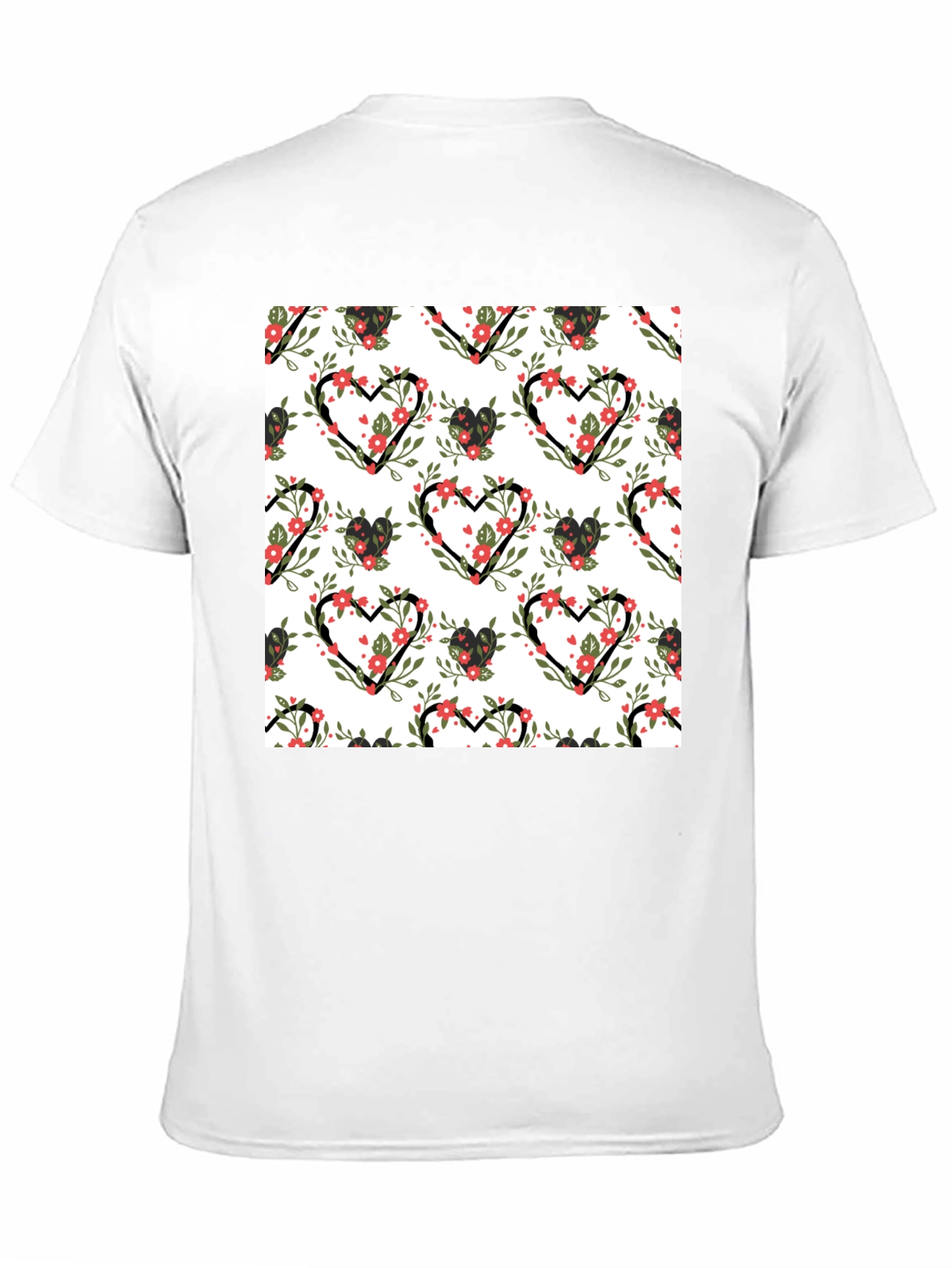 Floral Heart Pattern Black T-Shirt