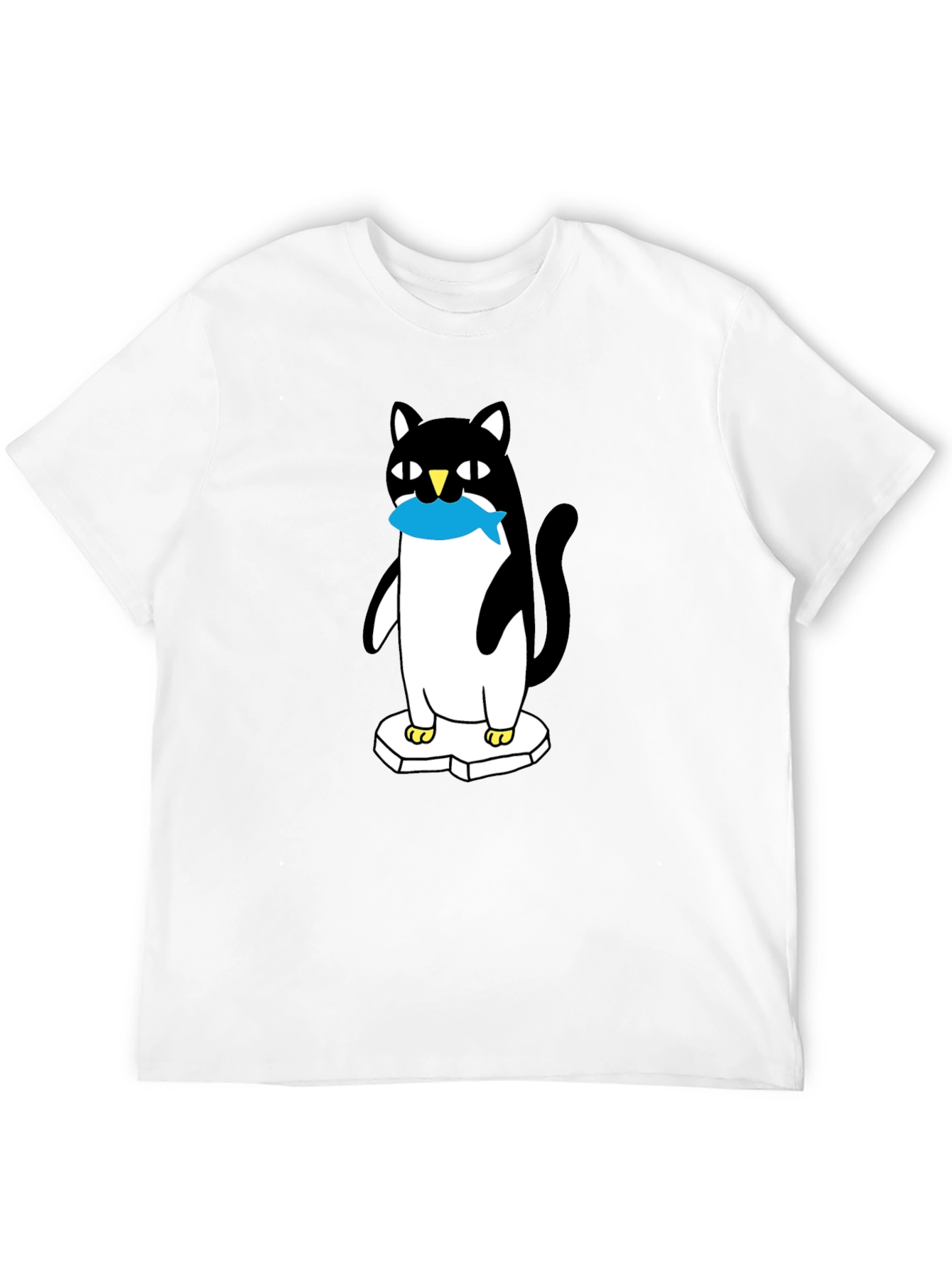 Cat Penguin Fish Black T-Shirt
