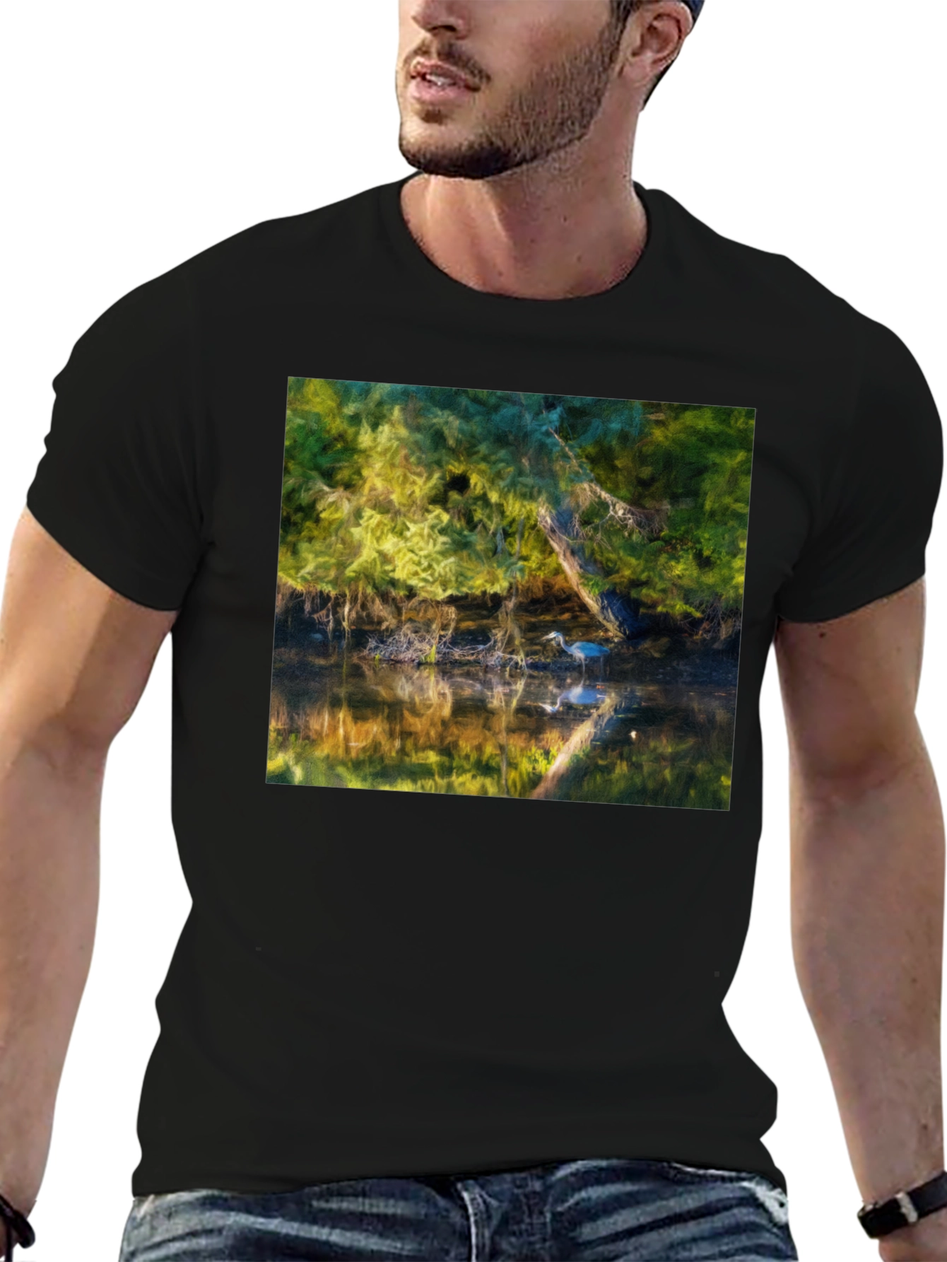 Heron Reflection Graphic Tee - Black