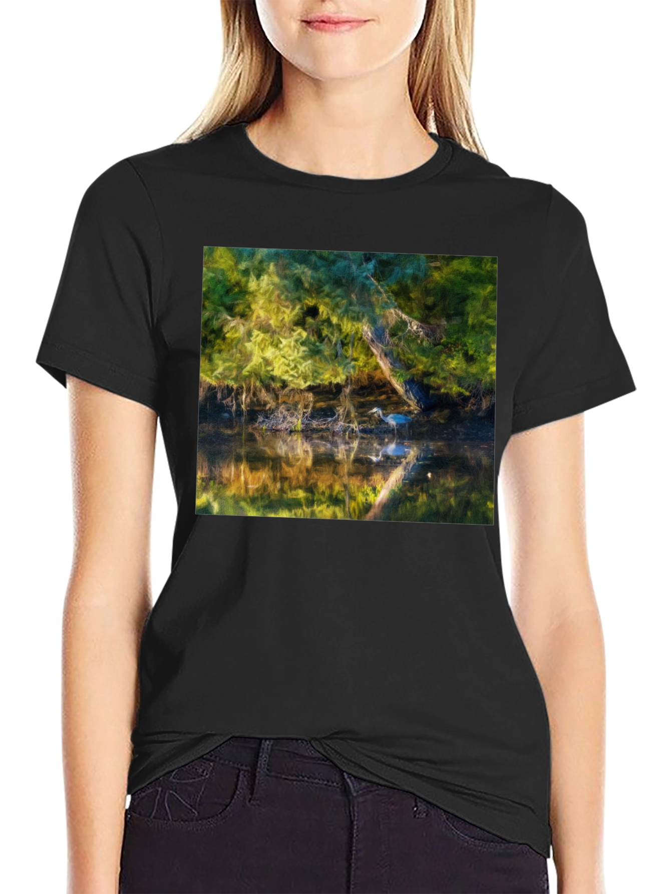 Heron Reflection Graphic Tee - Black