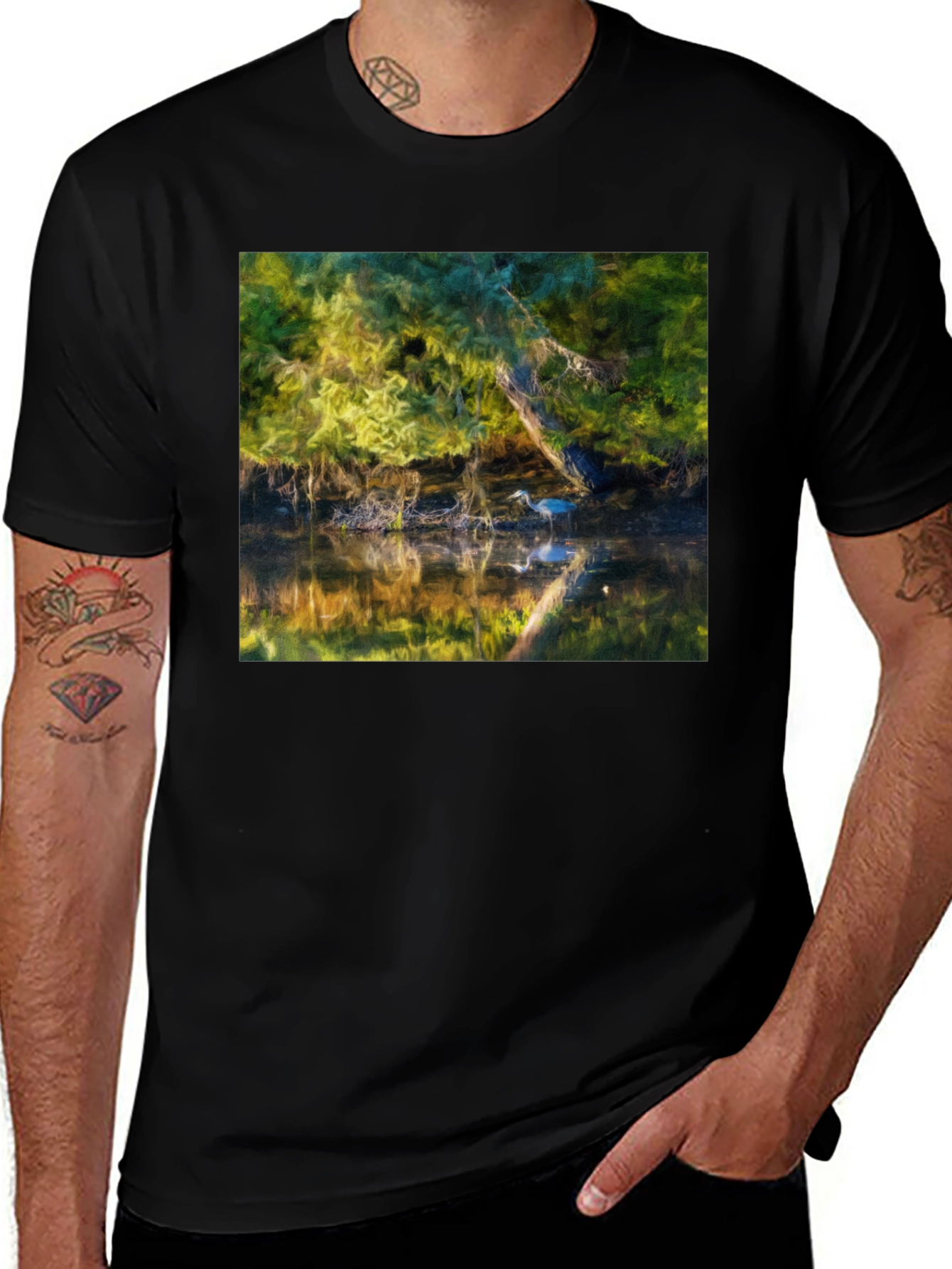Heron Reflection Graphic Tee - Black