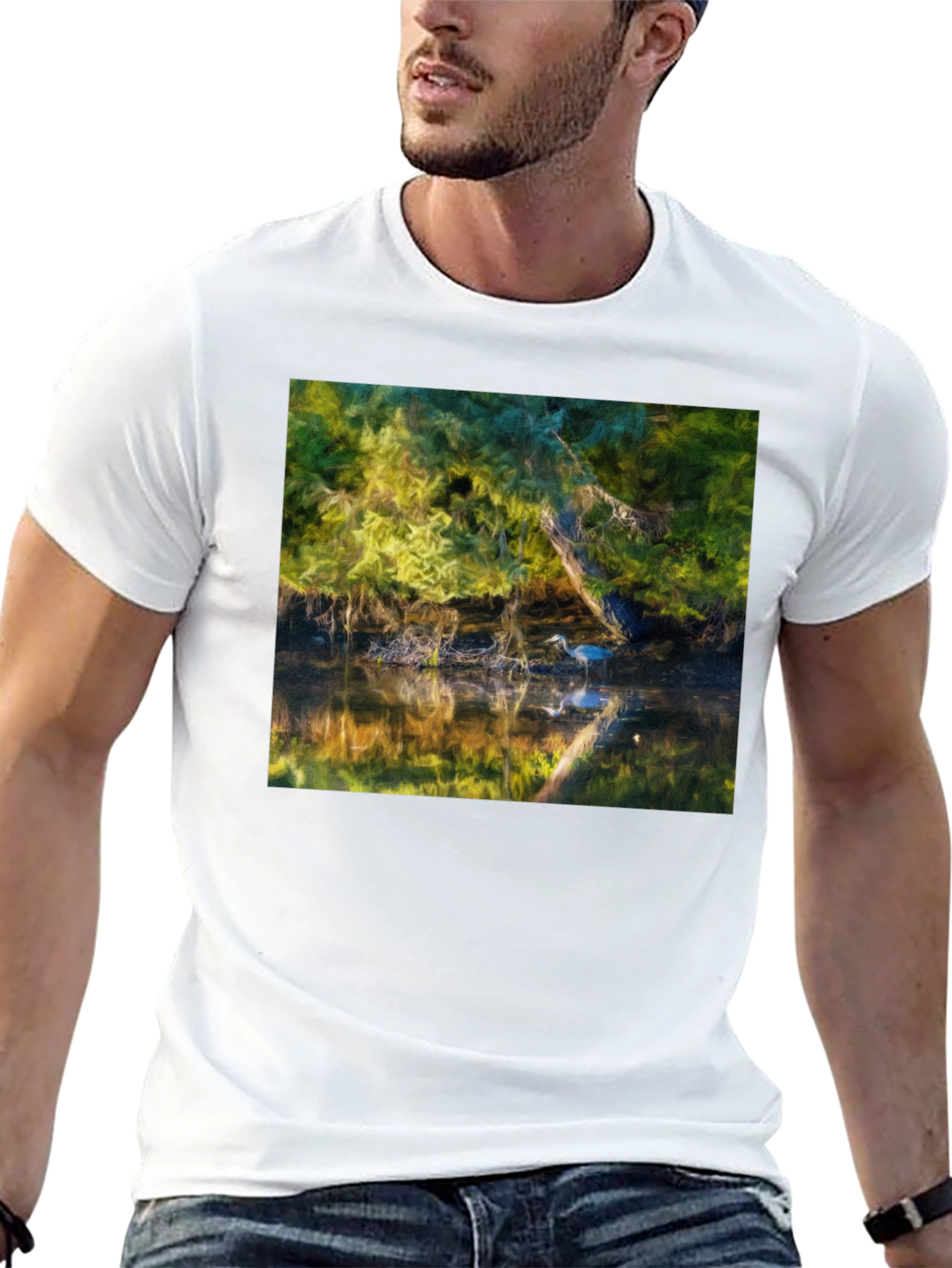 Heron Reflection Graphic Tee - Black
