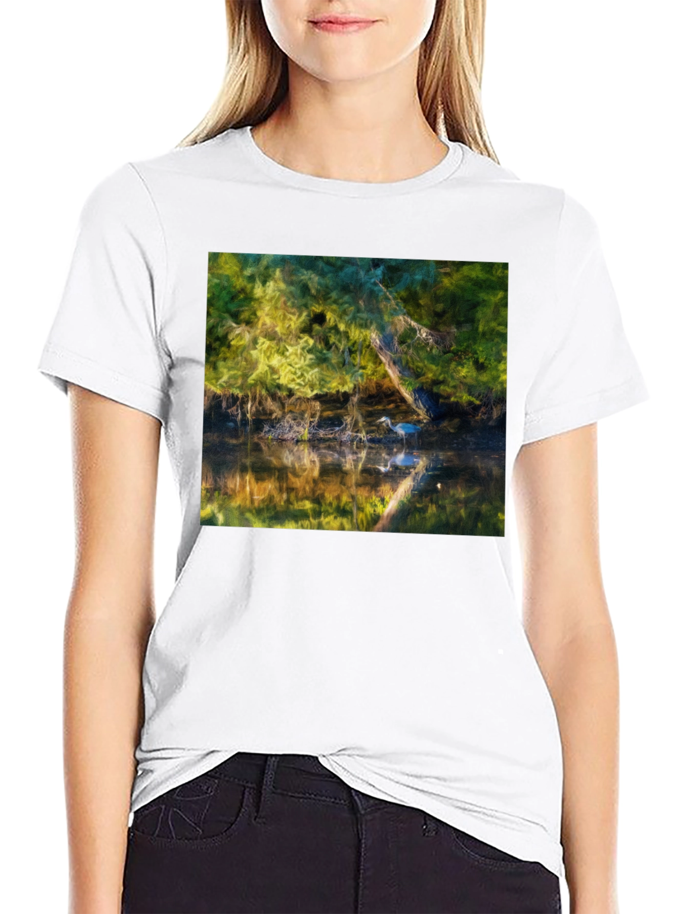 Heron Reflection Graphic Tee - Black