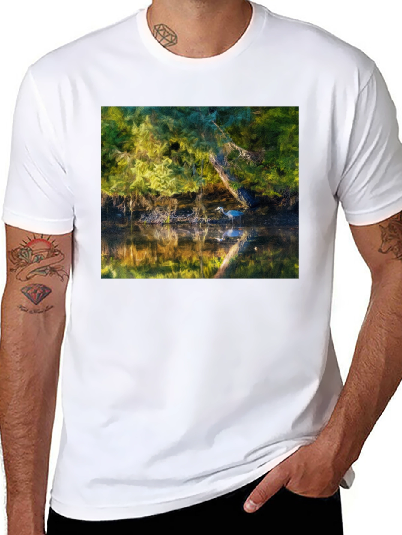 Heron Reflection Graphic Tee - Black