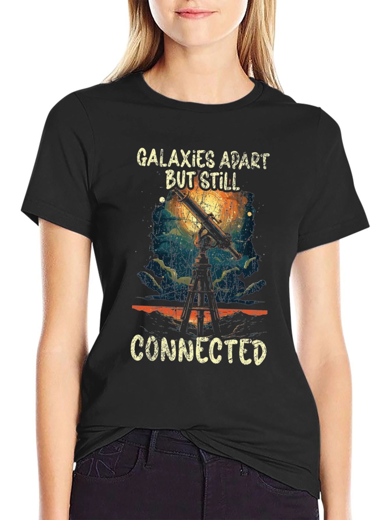 Galaxies Apart But Still Connected Black Tee