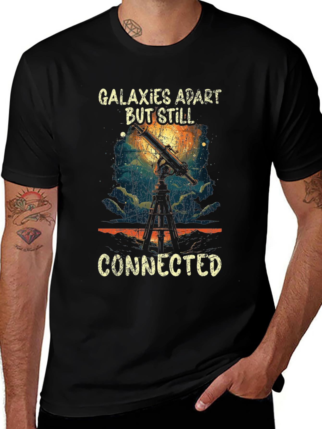 Galaxies Apart But Still Connected Black Tee