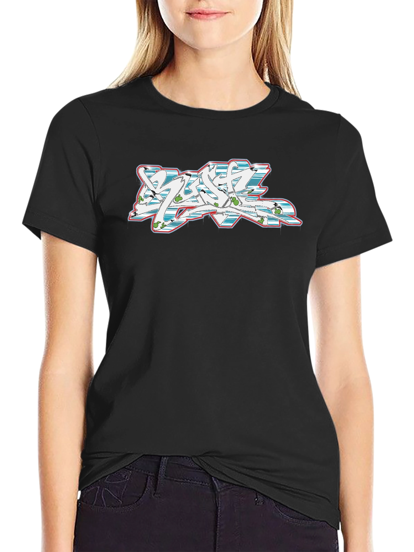 Graffiti Graphic Tee - Black Cotton Casual T-Shirt