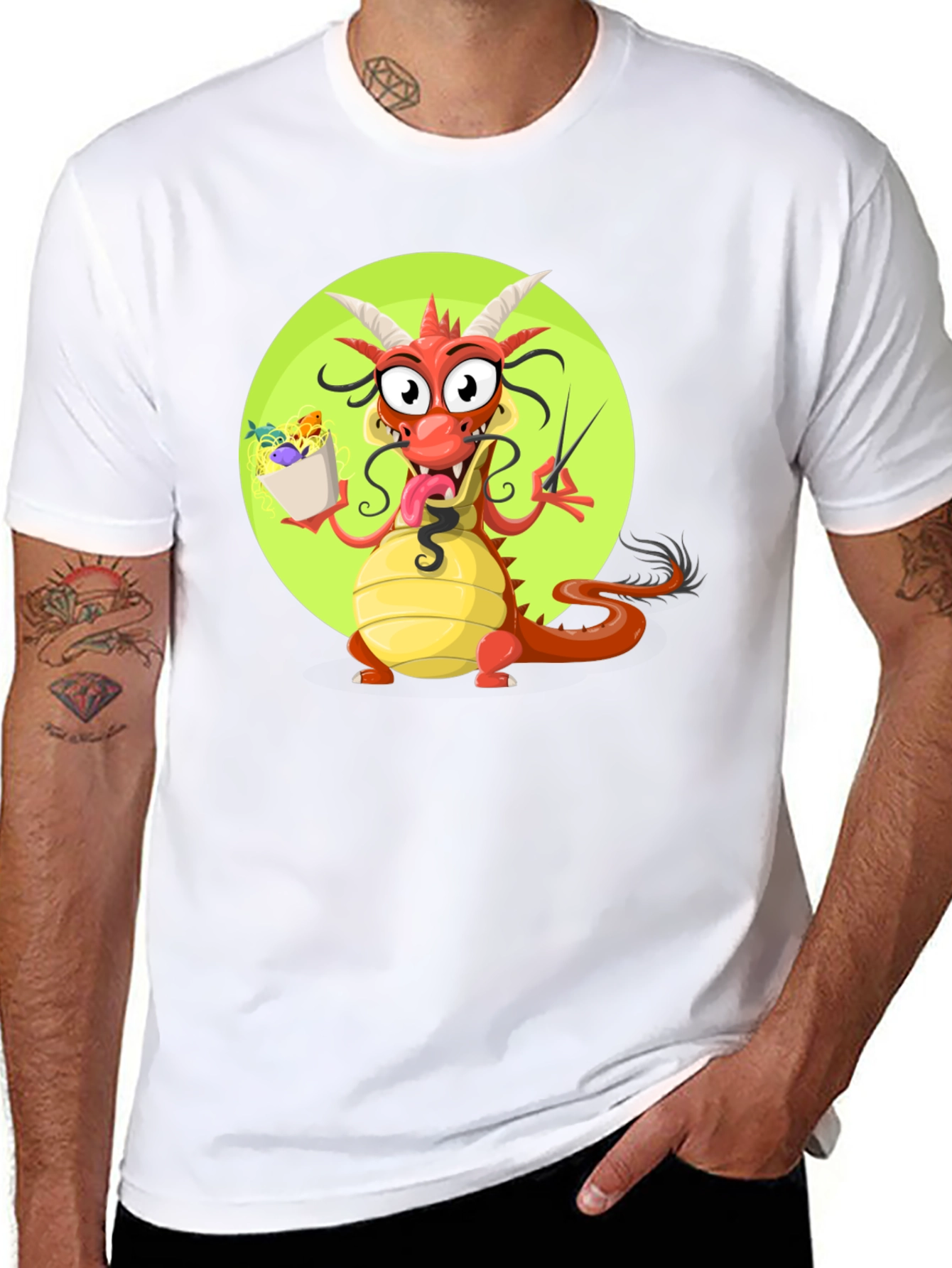 Dragon with Noodles Graphic T-Shirt
