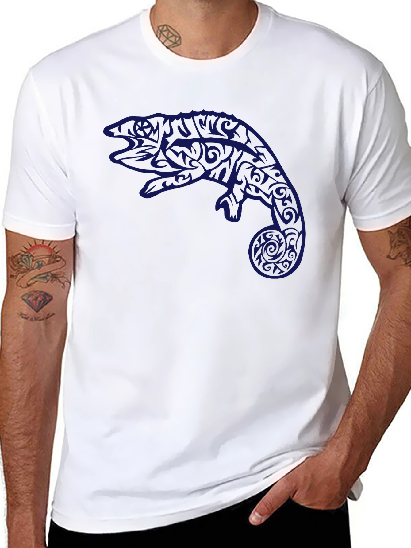 Tribal Chameleon Graphic Tee - Black