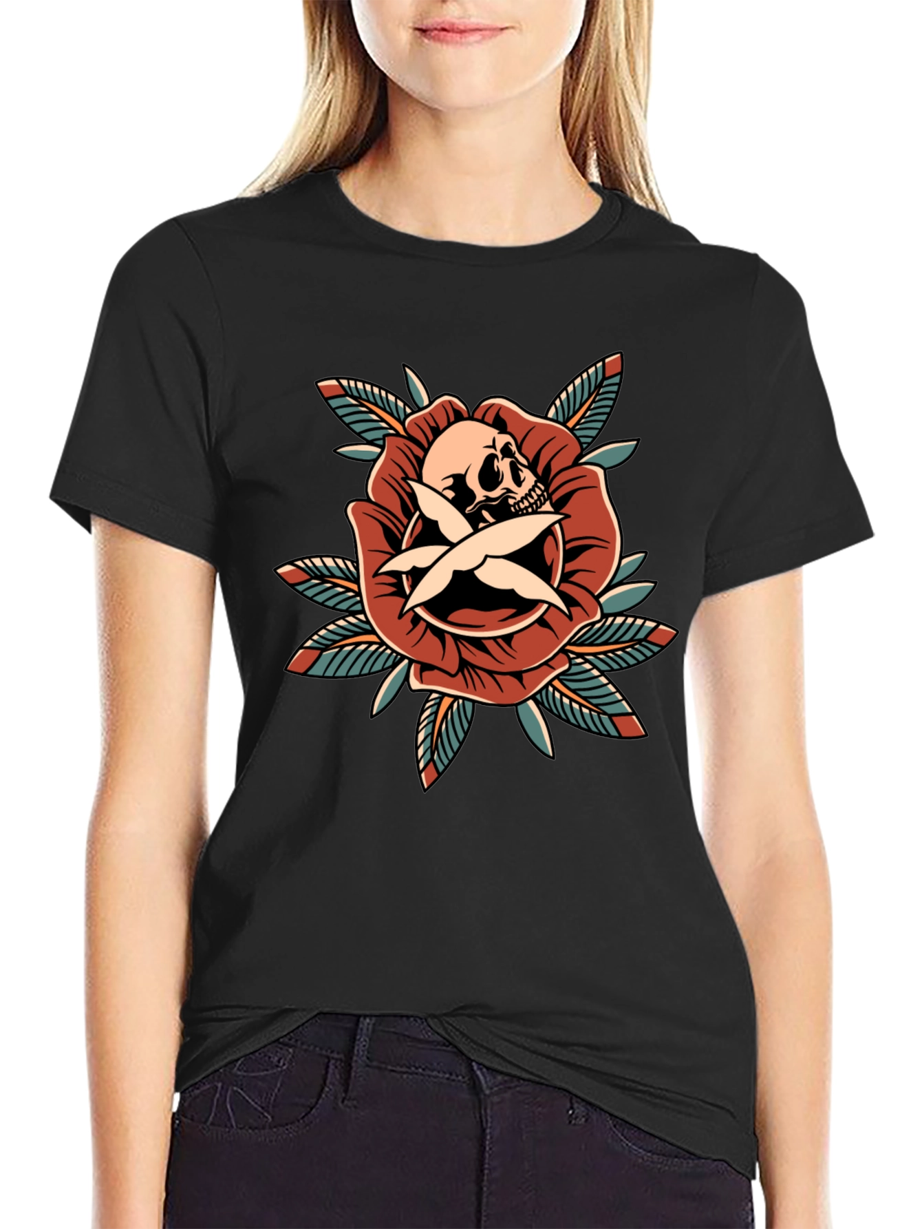 Skull & Rose Graphic Tee - Edgy Style