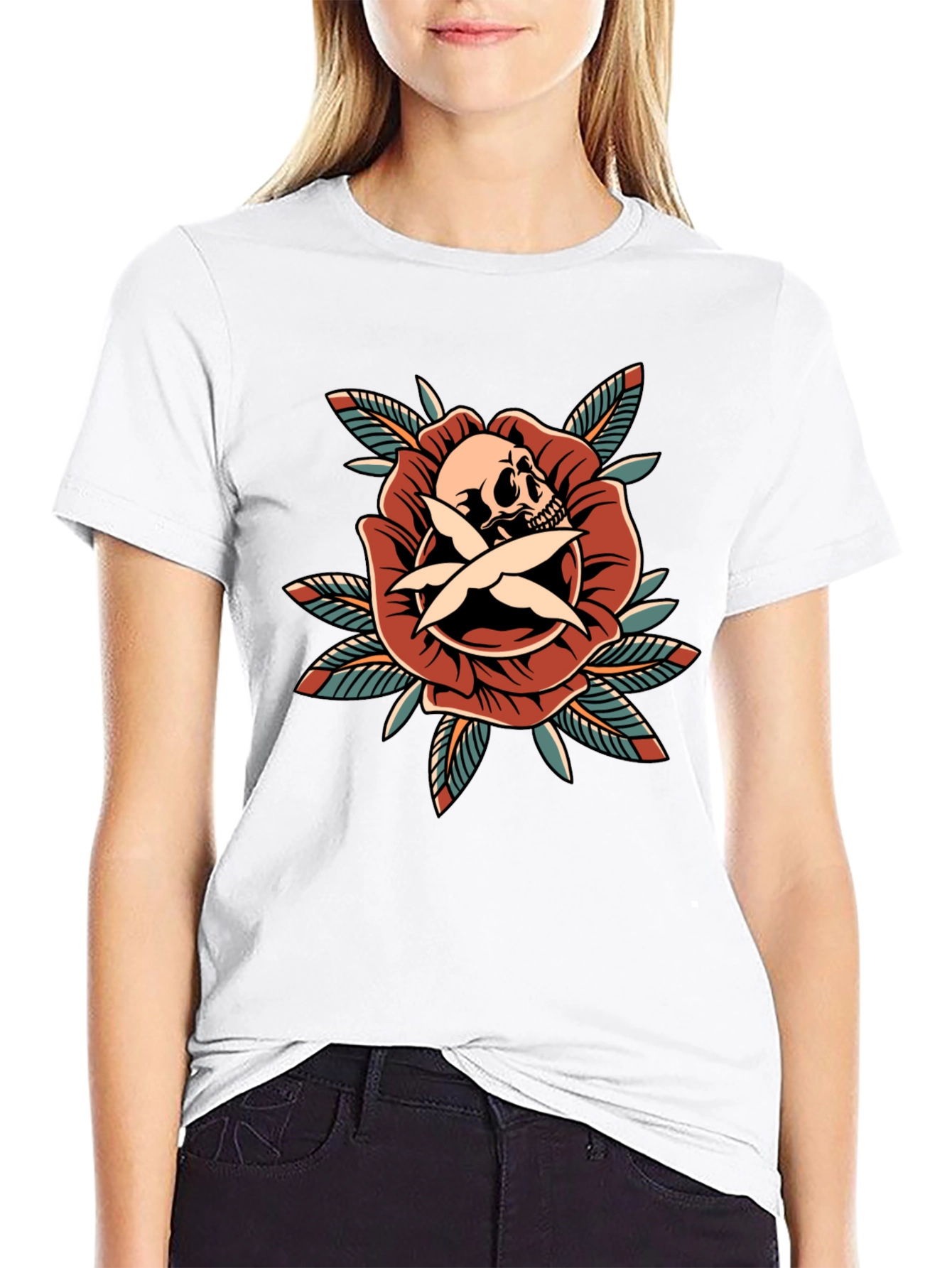Skull & Rose Graphic Tee - Edgy Style