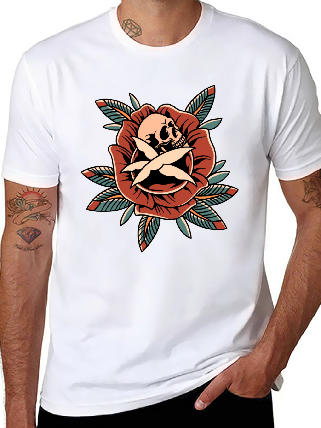 Skull & Rose Graphic Tee - Edgy Style