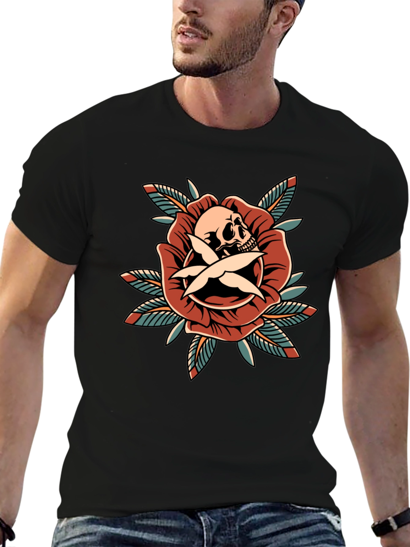 Skull & Rose Graphic Tee - Edgy Style