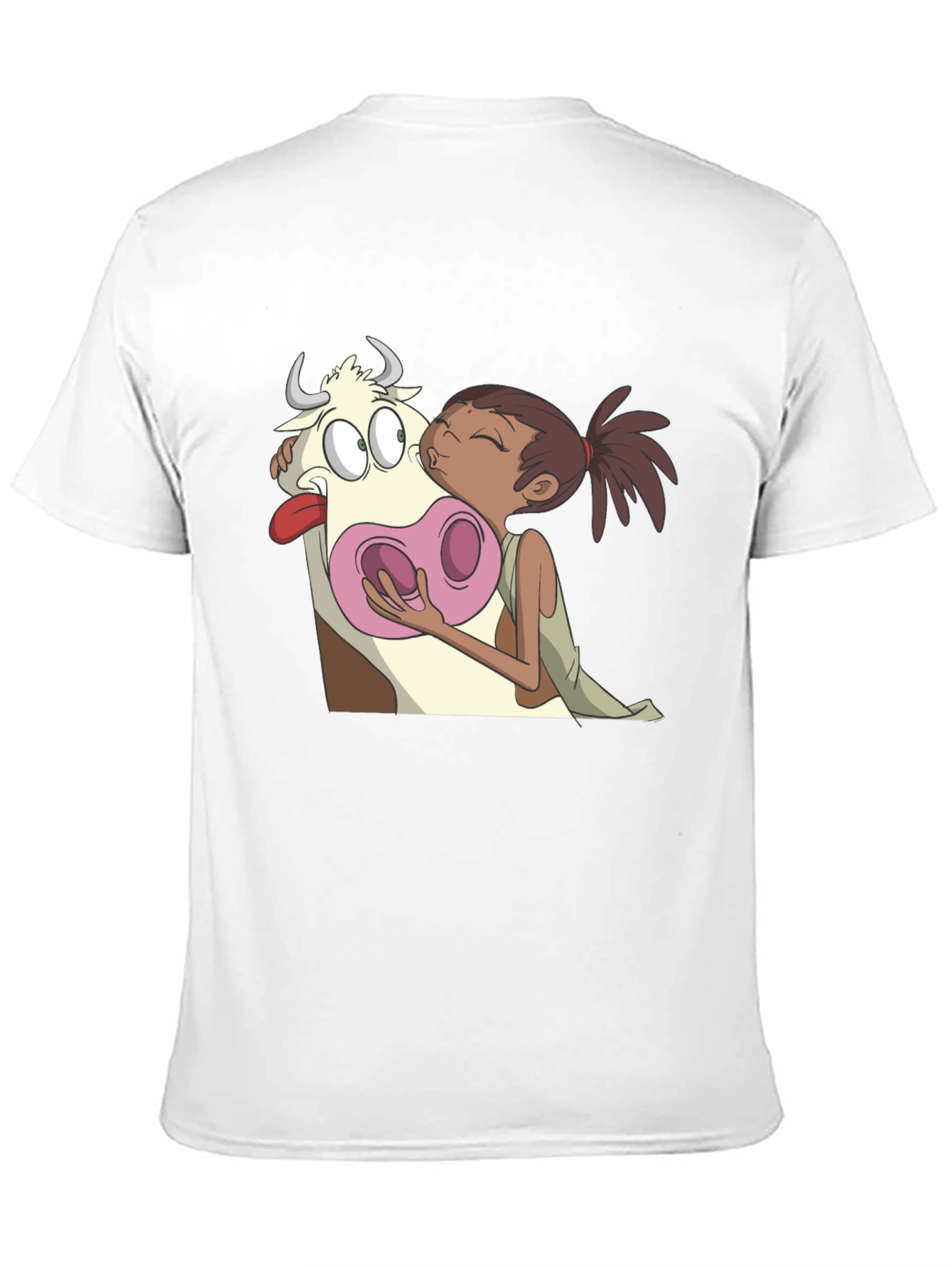 Cartoon Cow Kiss Black T-Shirt