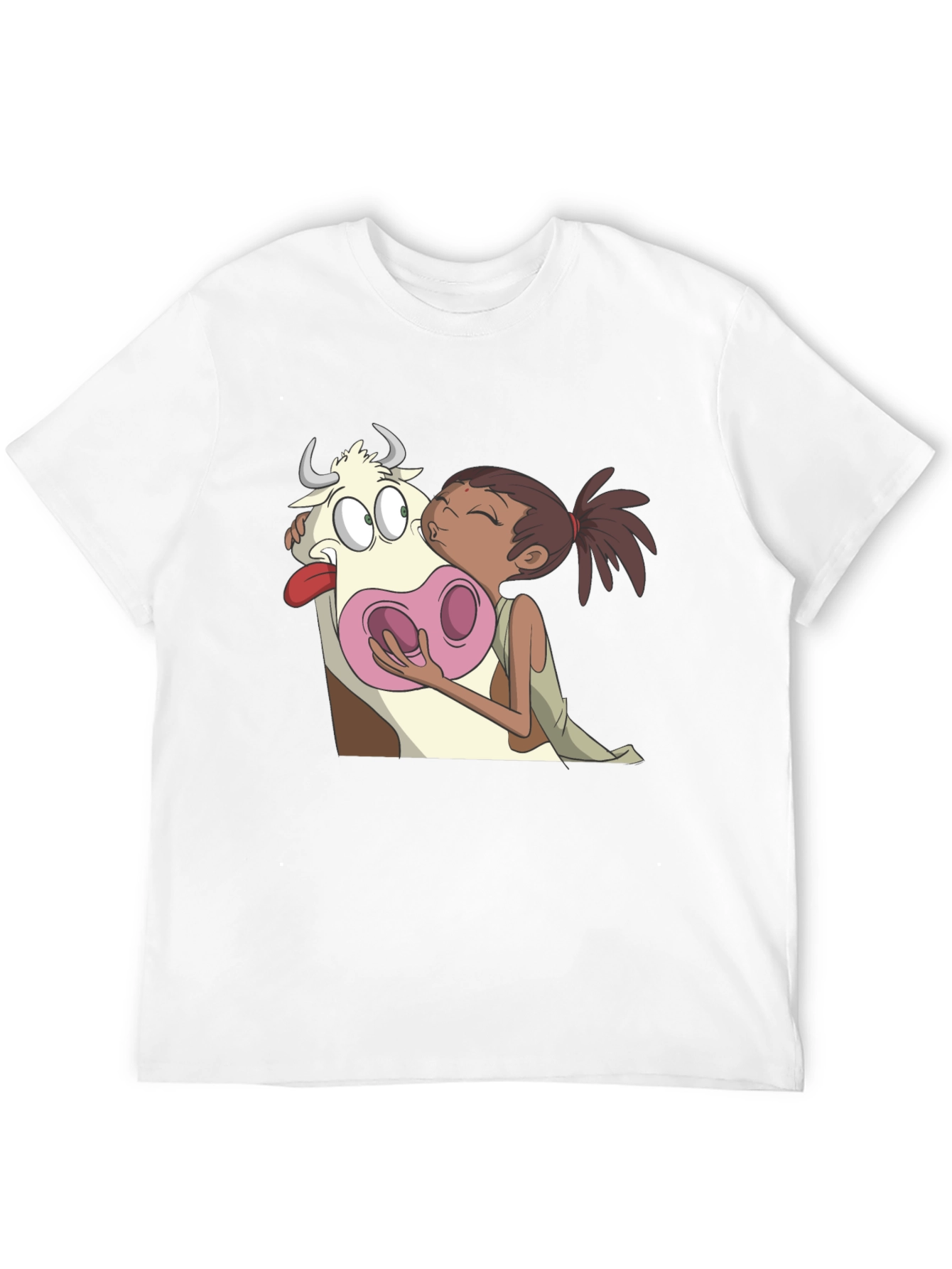 Cartoon Cow Kiss Black T-Shirt