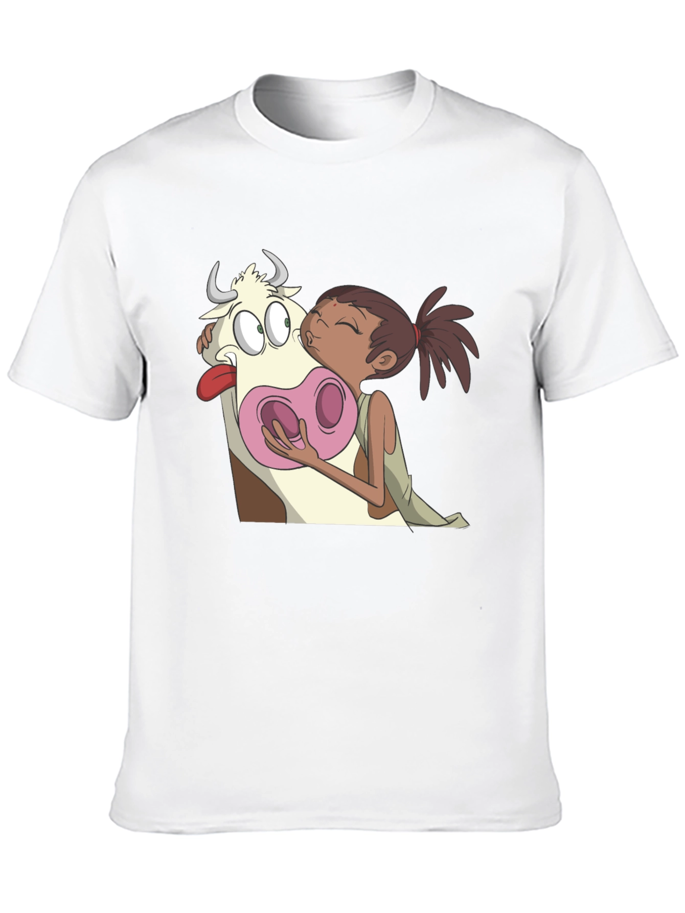 Cartoon Cow Kiss Black T-Shirt