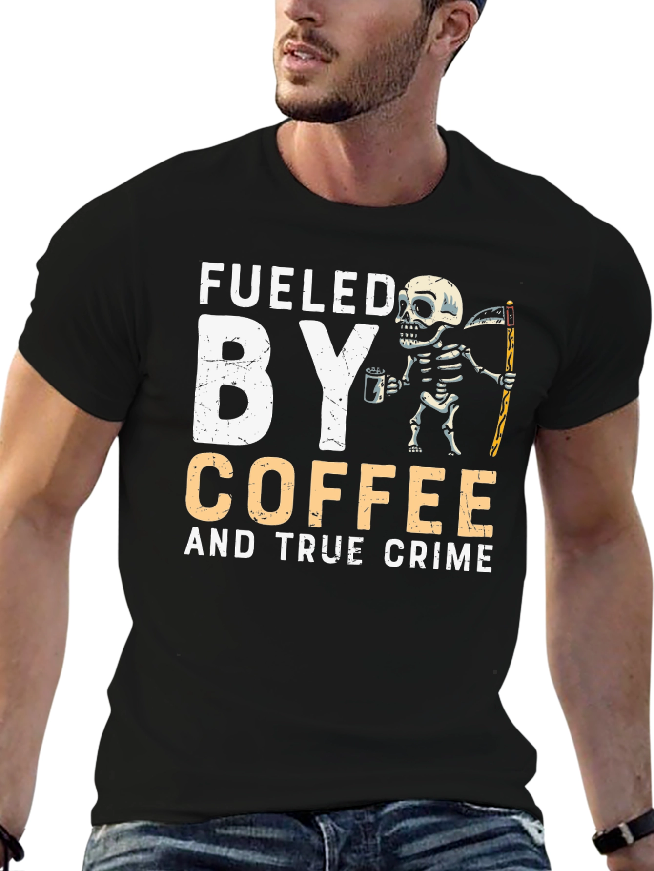 Fueled by Coffee and True Crime Skeleton T-Shirt