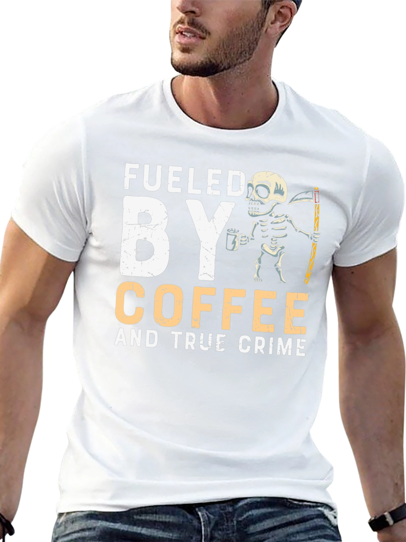 Fueled by Coffee and True Crime Skeleton T-Shirt
